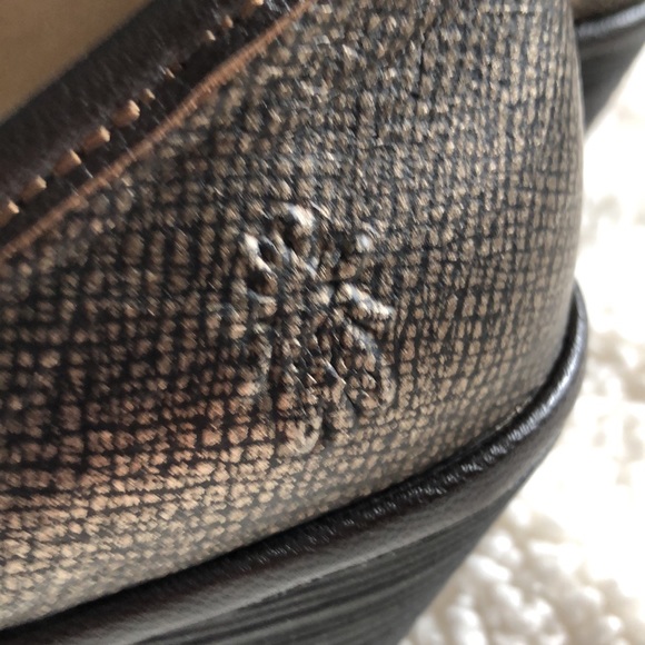 Fly London Yond Wedge Shoes 38 Bronze Gold Leather Suede Slip On Loafers - Picture 7 of 11